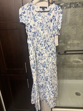 French Connection White Dress with Blue Floral Print